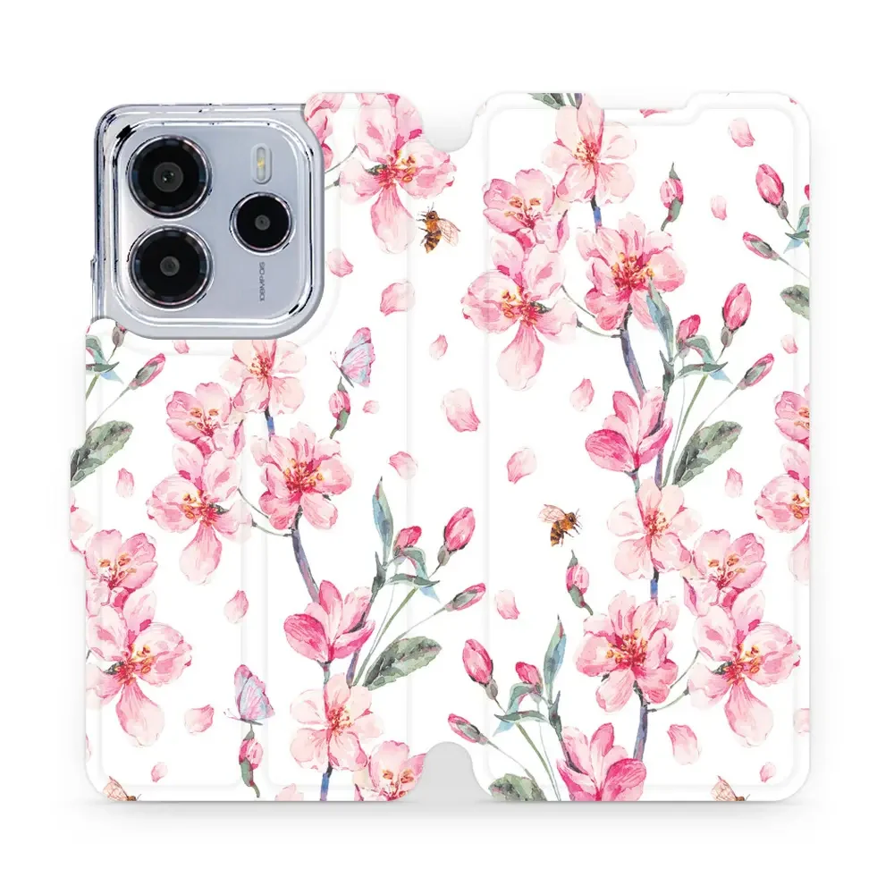 Handyhülle mit klappe für Xiaomi Redmi Note 14 4G, Mobiwear Book, Rosa Frühling