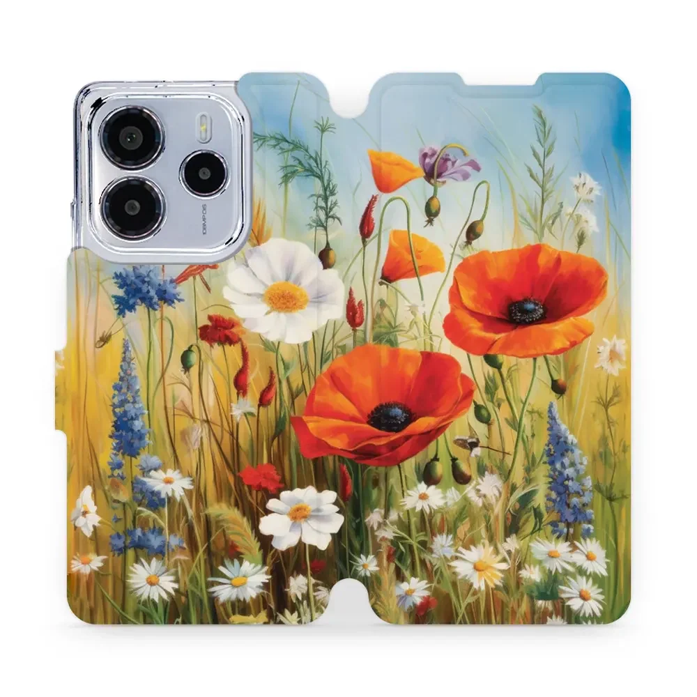 Handyhülle mit klappe für Xiaomi Redmi Note 14 4G, Mobiwear Book, Wiesenblumen