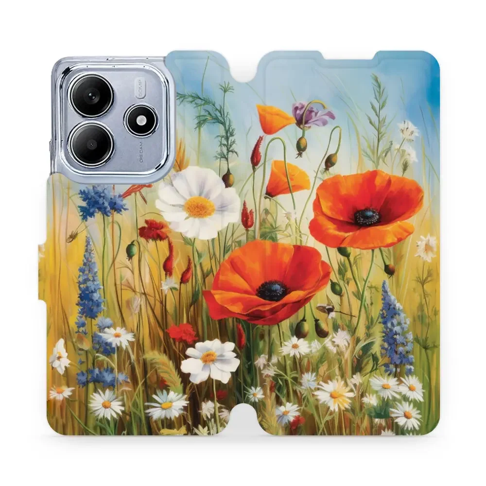 Handyhülle mit klappe für Xiaomi Redmi Note 14 5G, Mobiwear Book, Wiesenblumen
