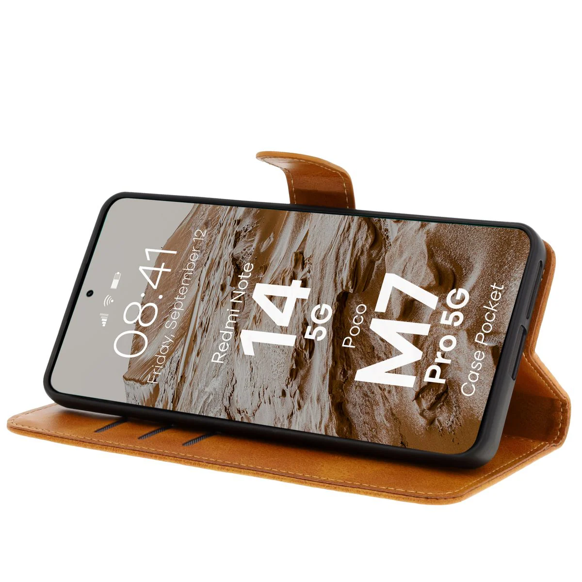 Handyhülle mit Klappe für Xiaomi Redmi Note 14 5G / Poco M7 Pro 5G, Bizon Case Pocket, Braun - Image 5