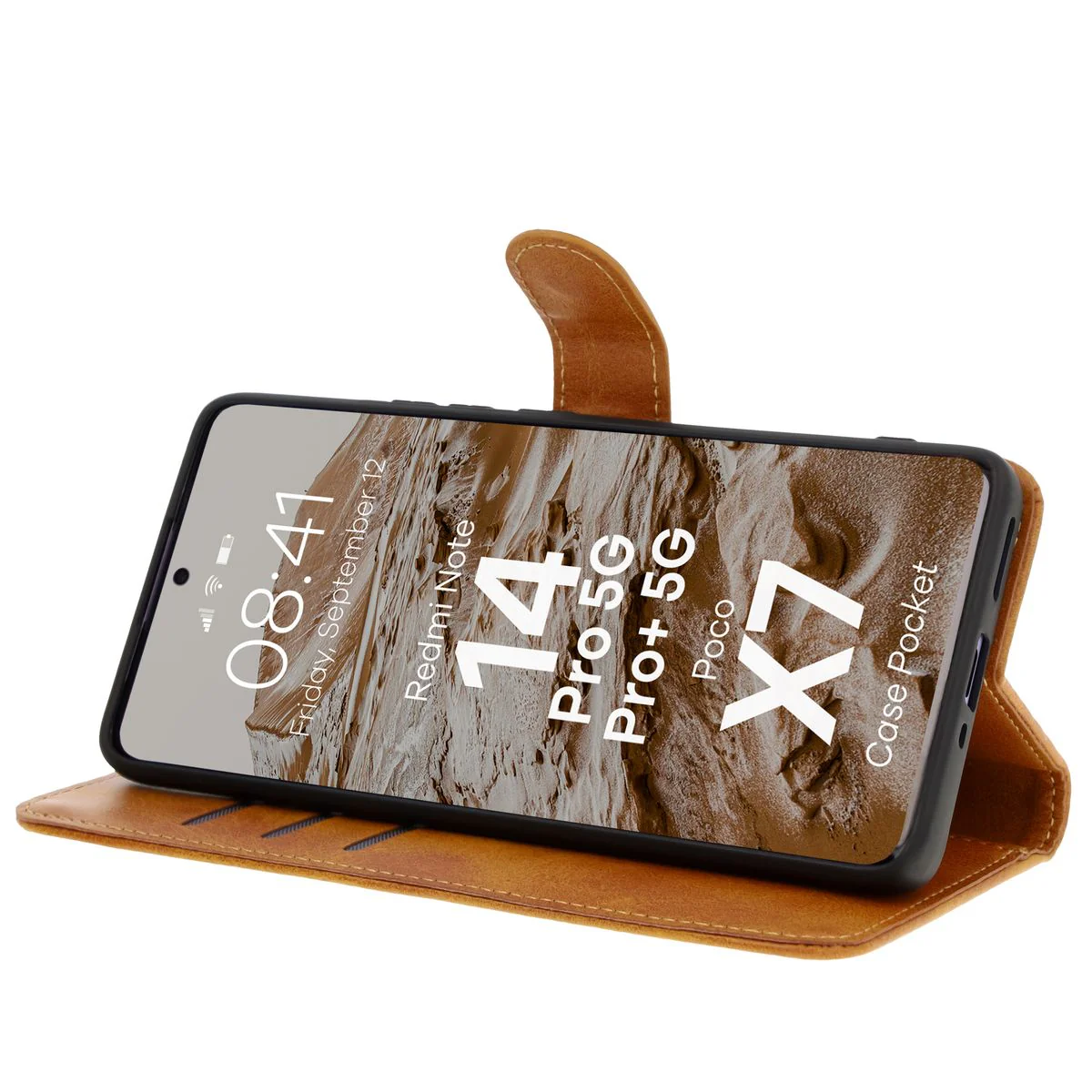 Handyhülle mit Klappe für Xiaomi Redmi Note 14 Pro 5G / Poco X7, Bizon Case Pocket, Braun - Image 5