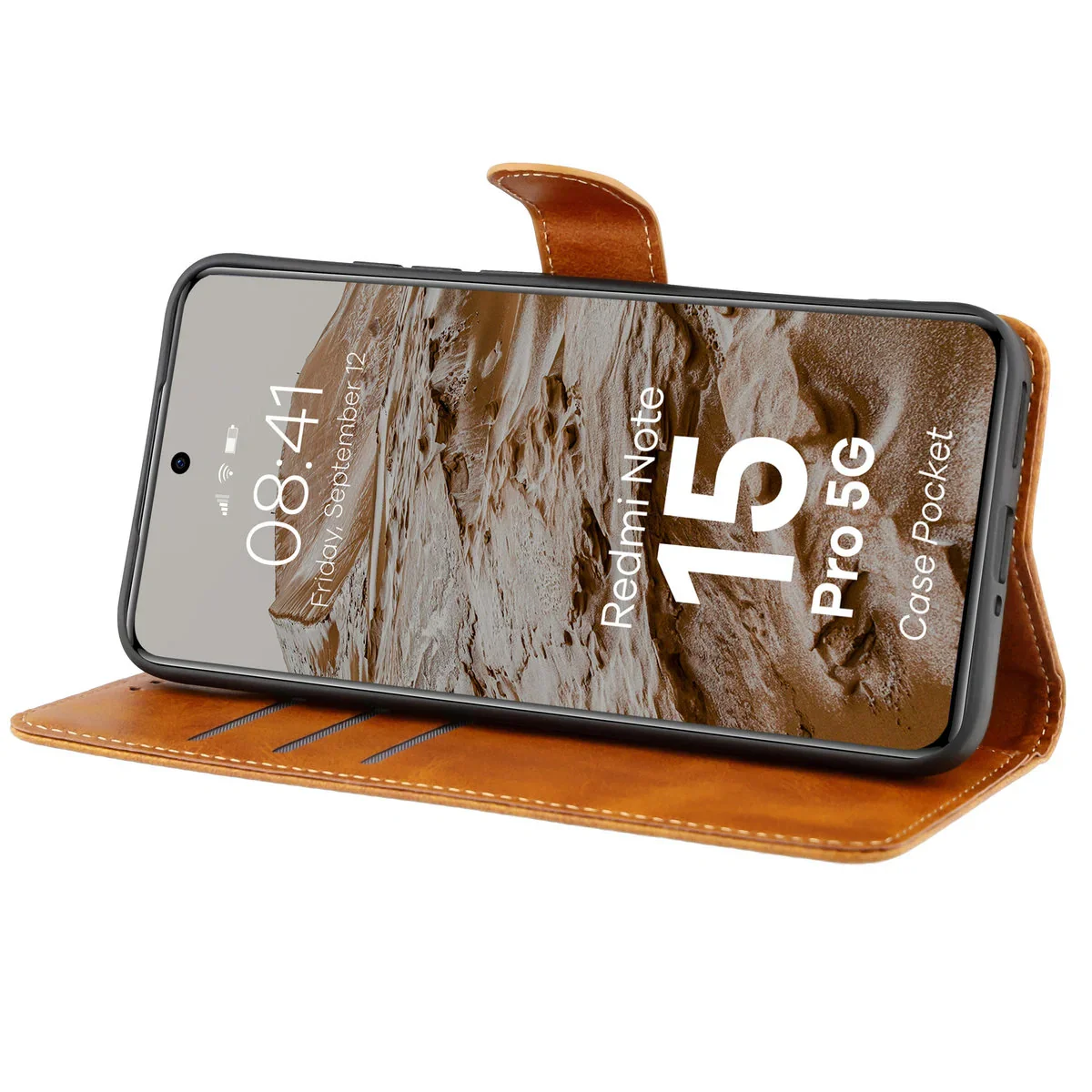 Handyhülle mit Klappe für Xiaomi Redmi Note 15 Pro 5G, Bizon Case Pocket, Braun - Image 5
