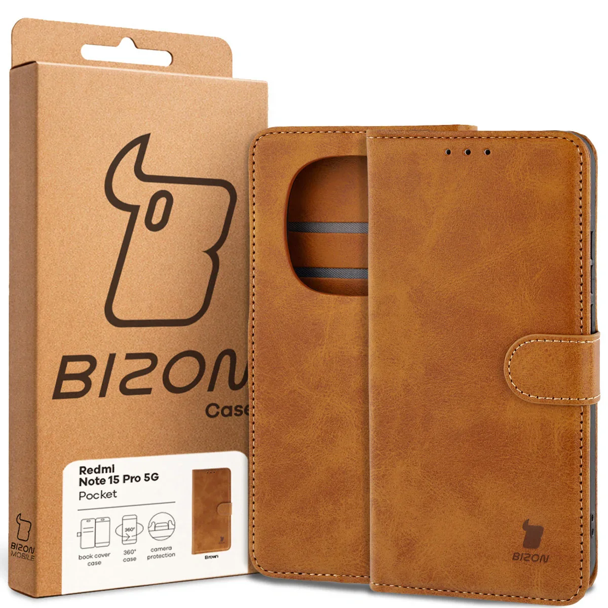 Handyhülle mit Klappe für Xiaomi Redmi Note 15 Pro 5G, Bizon Case Pocket, Braun - Image 6