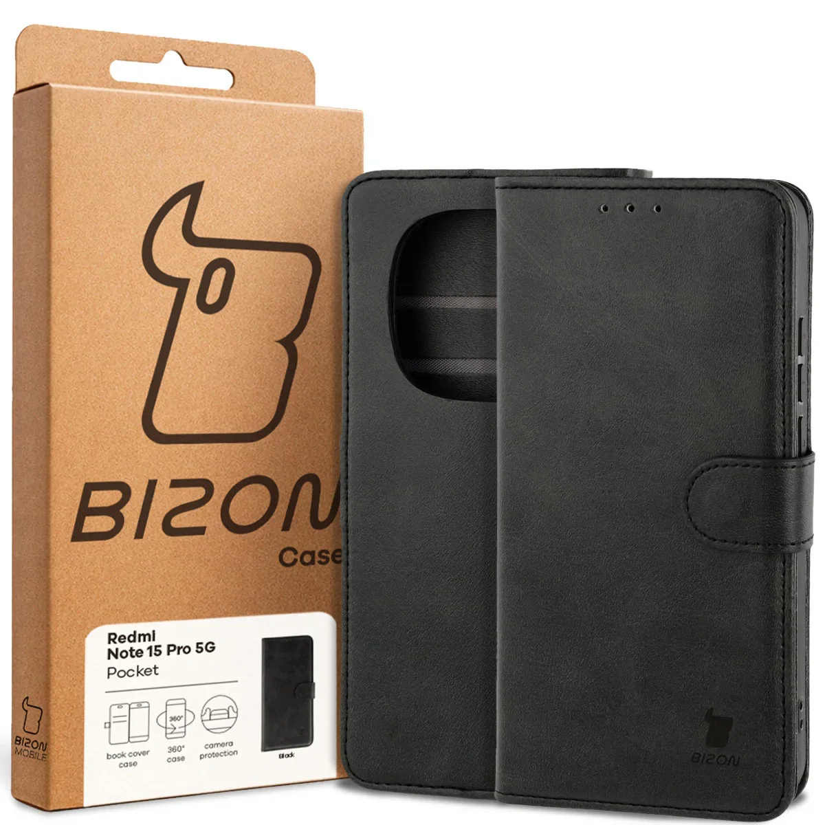 Handyhülle mit Klappe für Xiaomi Redmi Note 15 Pro 5G, Bizon Case Pocket, Schwarz - Image 6
