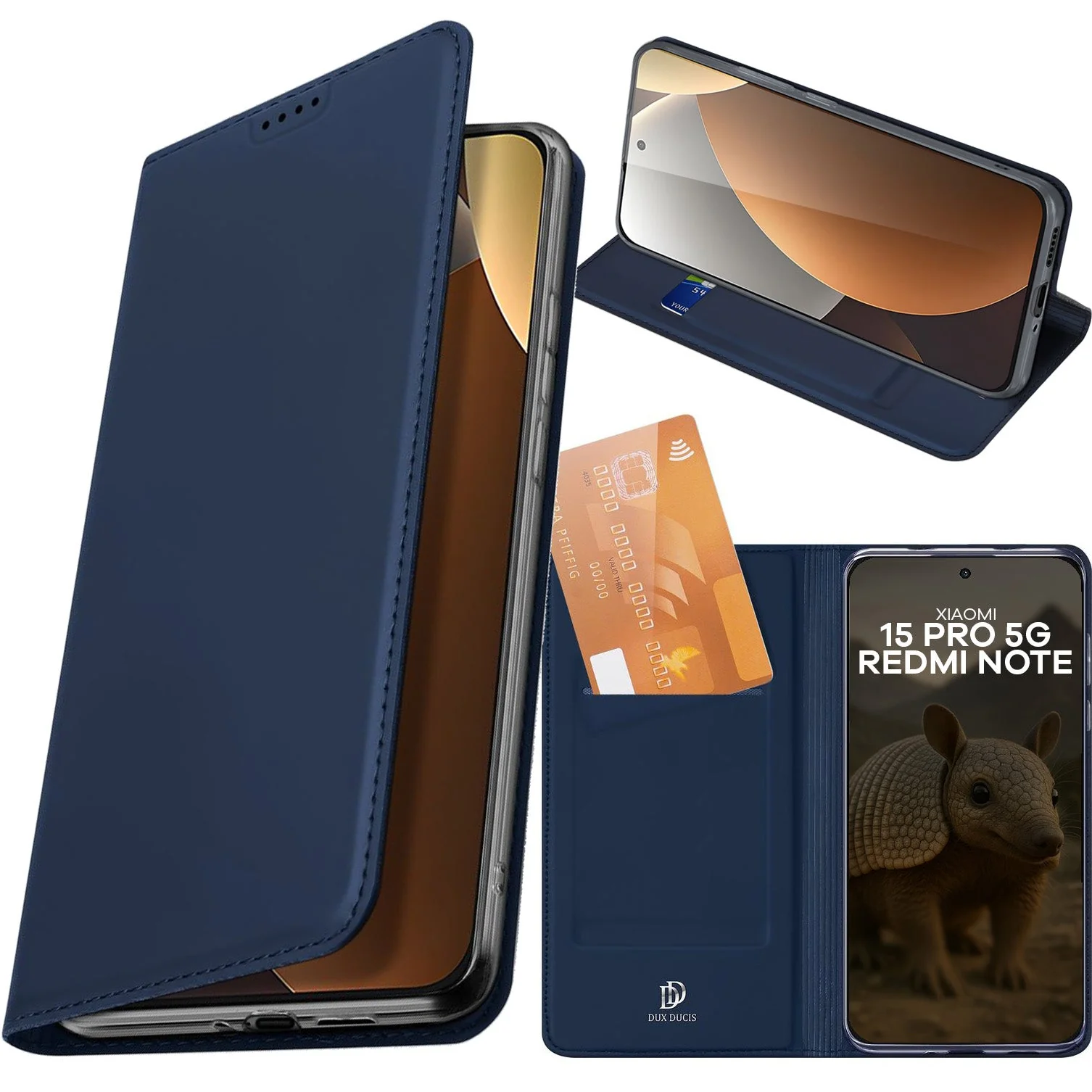 Handyhülle mit Klappe für Xiaomi Redmi Note 15 Pro 5G, Dux Ducis Skin Pro, Dunkelblau