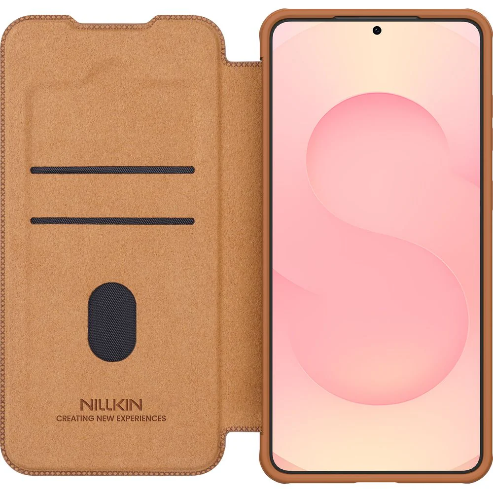 Handyhülle mit Klappe und Kameraschutz für Galaxy S25 Edge, Nillkin Qin Pro, Braun - Image 2