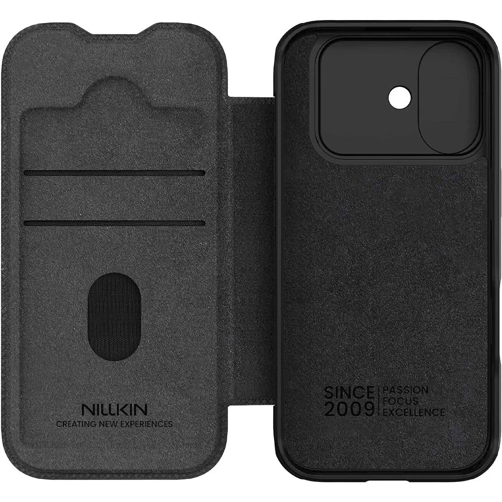 Handyhülle mit Klappe und Kameraschutz für iPhone 17, Nillkin Qin Pro, Schwarz - Image 6