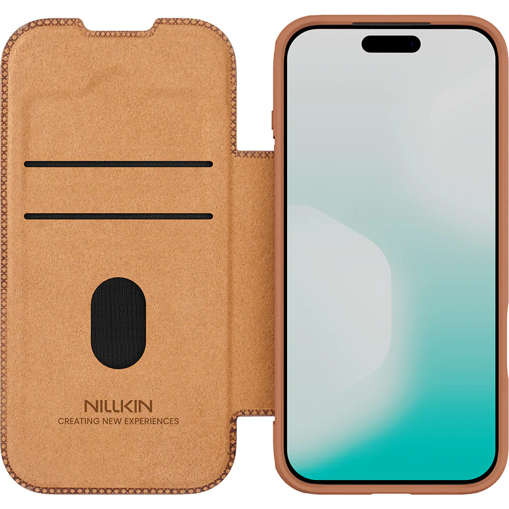 Handyhülle mit Klappe und Kameraschutz für iPhone 17 Pro Max, Nillkin Qin Pro, Braun - Image 4