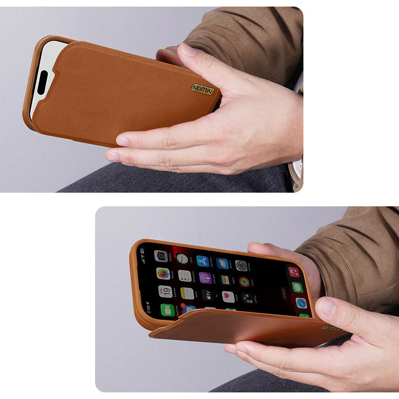 Handyhülle mit Klappe und Kameraschutz für iPhone 17 Pro Max, Nillkin Qin Pro, Braun - Image 8
