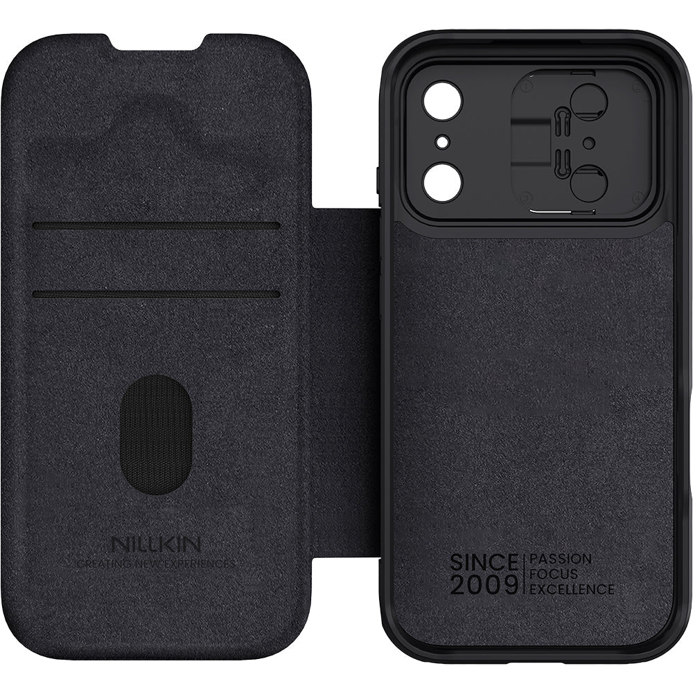 Handyhülle mit Klappe und Kameraschutz für iPhone 17 Pro, Nillkin Qin Pro, Schwarz - Image 6