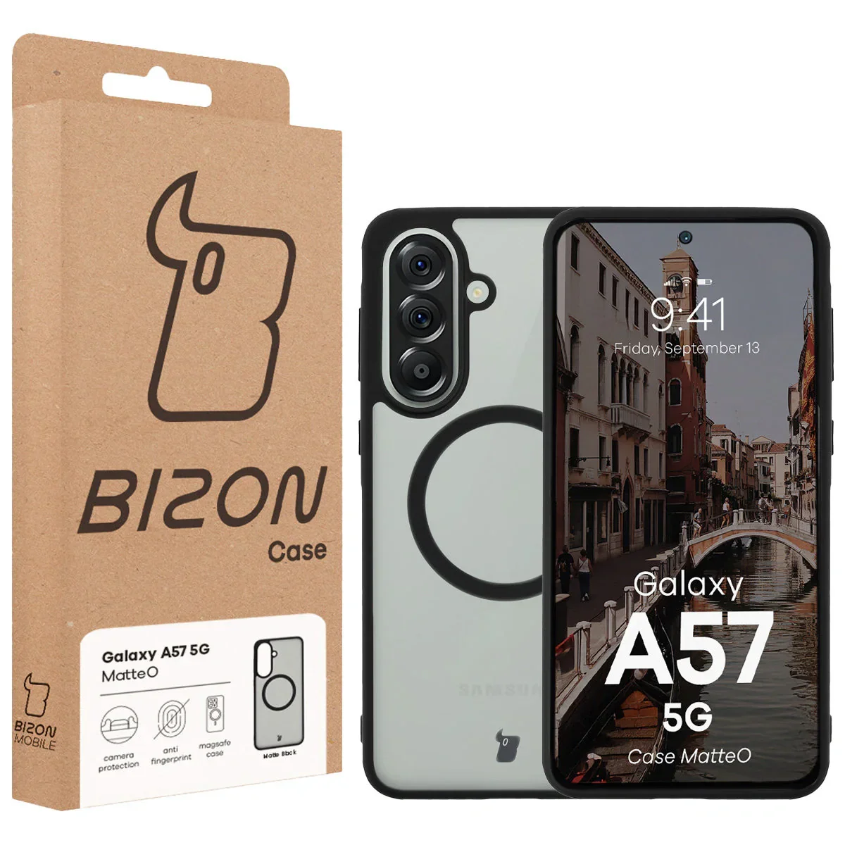 Handyhülle mit Magnetring für Galaxy A57 5G, Bizon Case MatteO, Getönt-Schwarz - Image 7