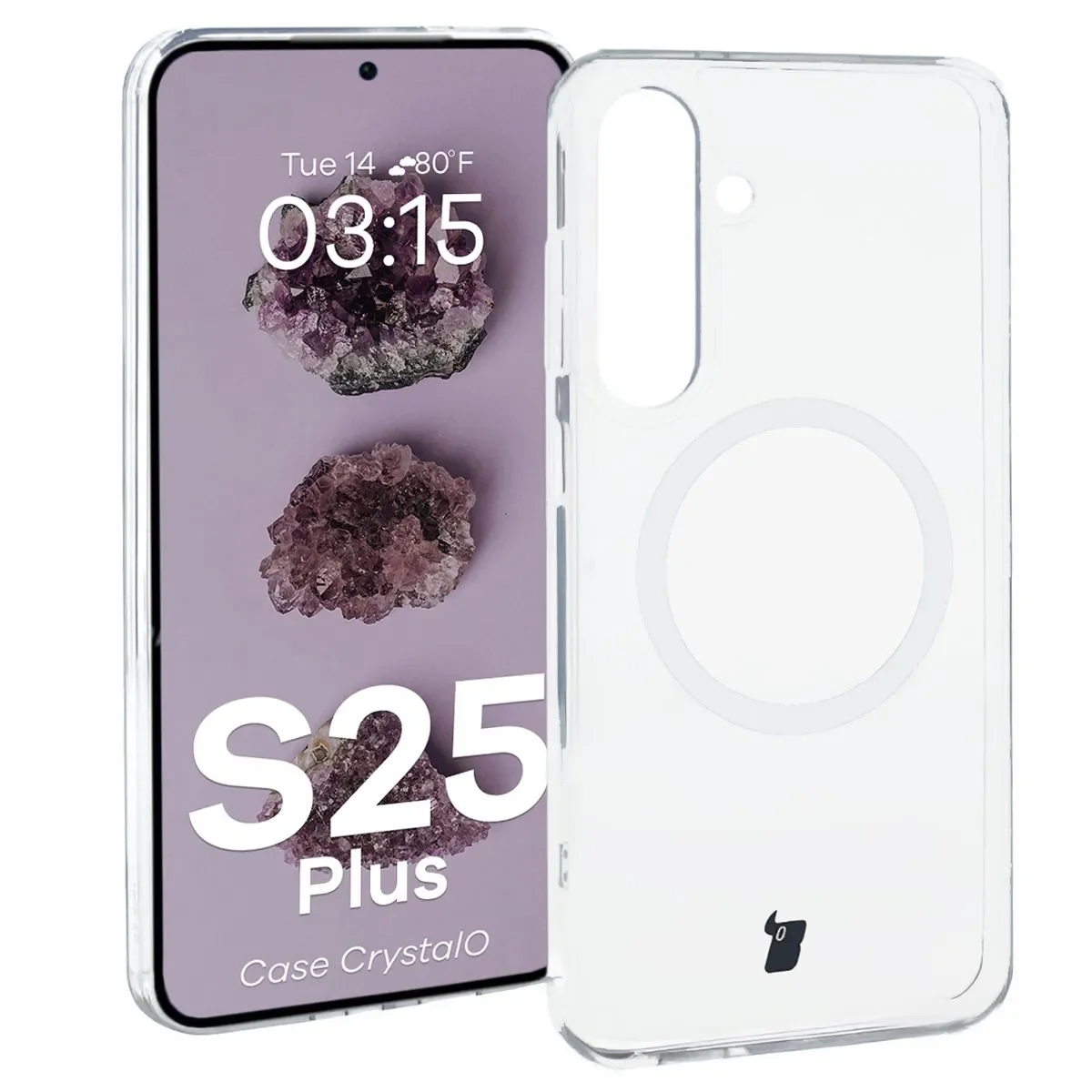 Handyhülle mit Magnetring für Galaxy S25 Plus, Bizon Case CrystalO, Transparent