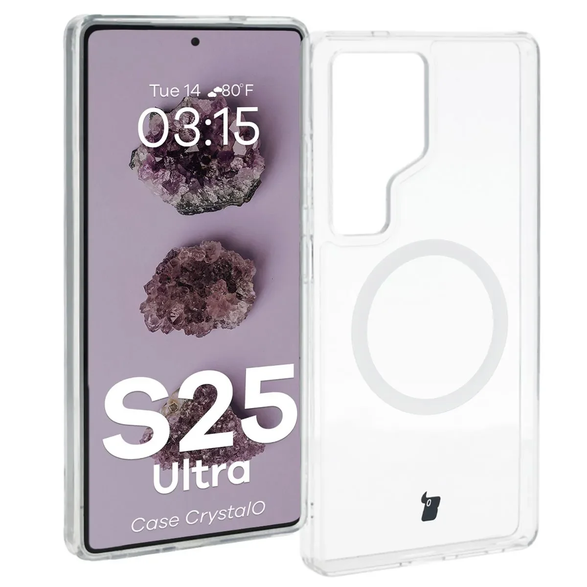 Handyhülle mit Magnetring für Galaxy S25 Ultra, Bizon Case CrystalO, Transparent