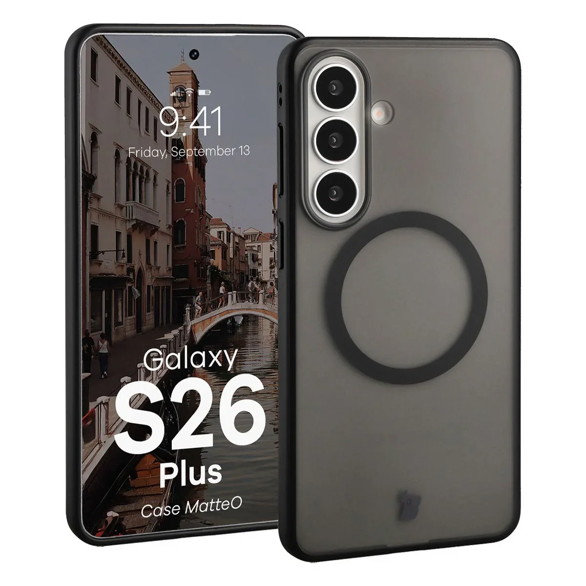 Handyhülle mit Magnetring für Galaxy S26 Plus, Bizon Case MatteO, Getönt-Schwarz