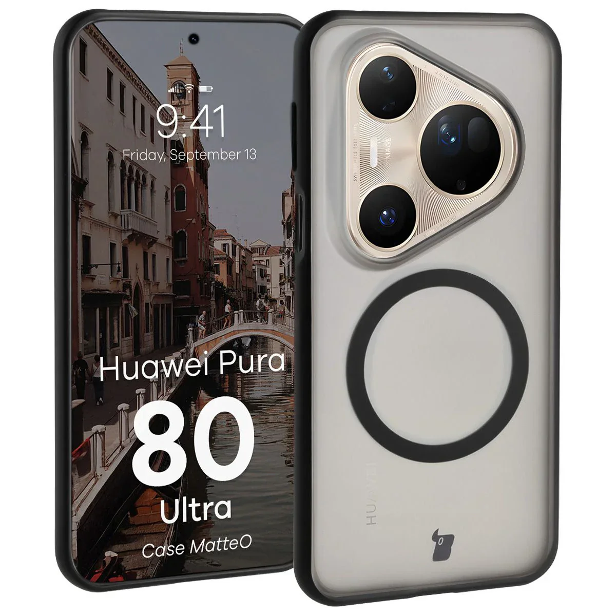 Handyhülle mit Magnetring für Huawei Pura 80 Ultra, Bizon Case MatteO, Getönt-Schwarz