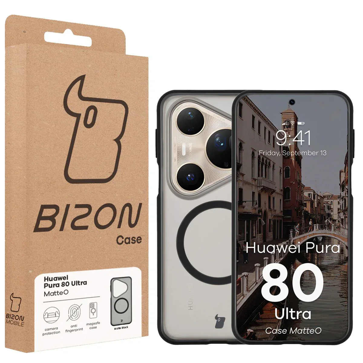 Handyhülle mit Magnetring für Huawei Pura 80 Ultra, Bizon Case MatteO, Getönt-Schwarz - Image 7