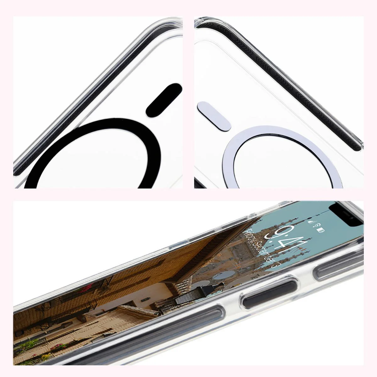 Handyhülle mit Magnetring für iPhone 11, Bizon Case Marco, Transparent mit schwarzem Rahmen - Image 5
