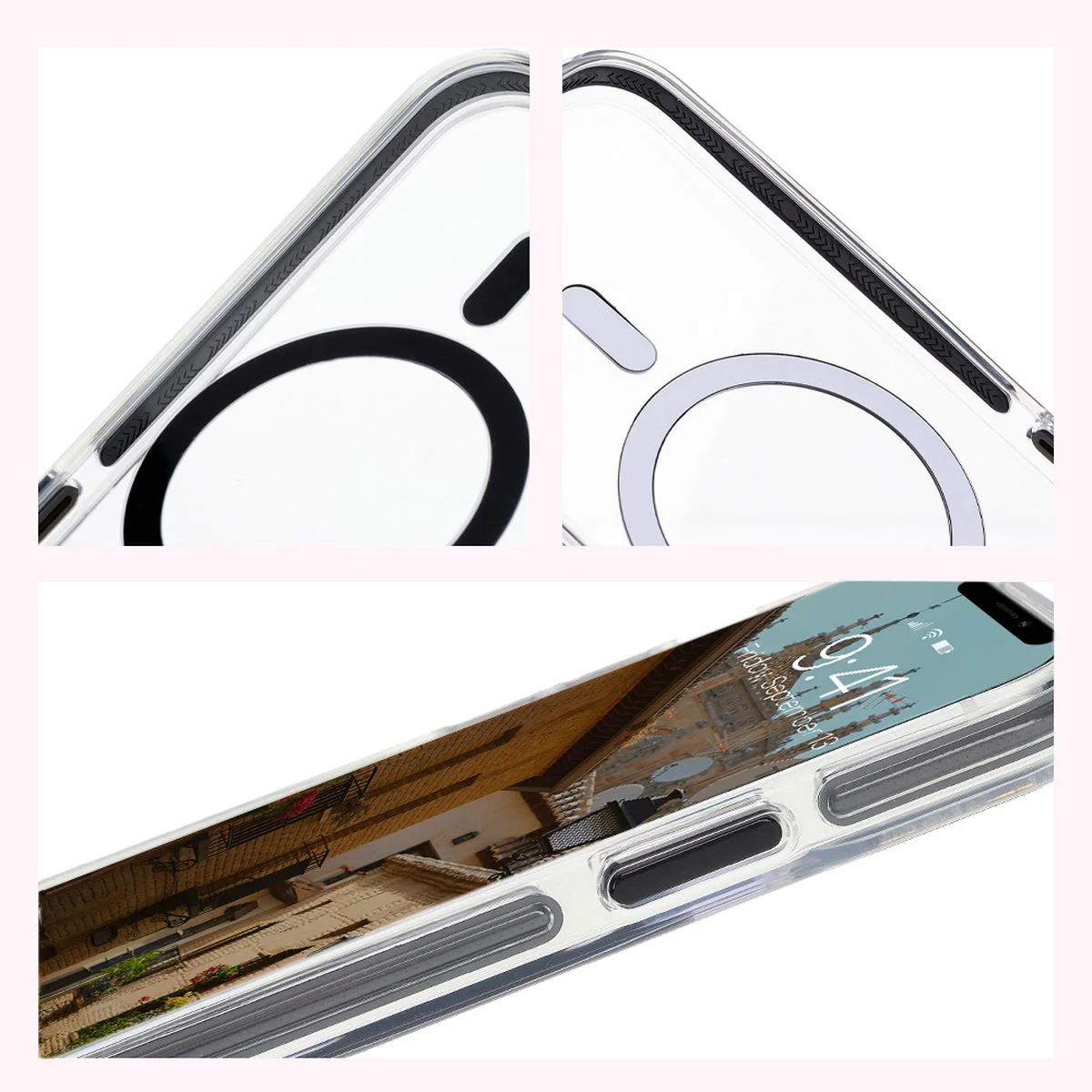 Handyhülle mit Magnetring für iPhone 12 Pro / 12, Bizon Case Marco, Transparent mit schwarzem Rahmen - Image 5