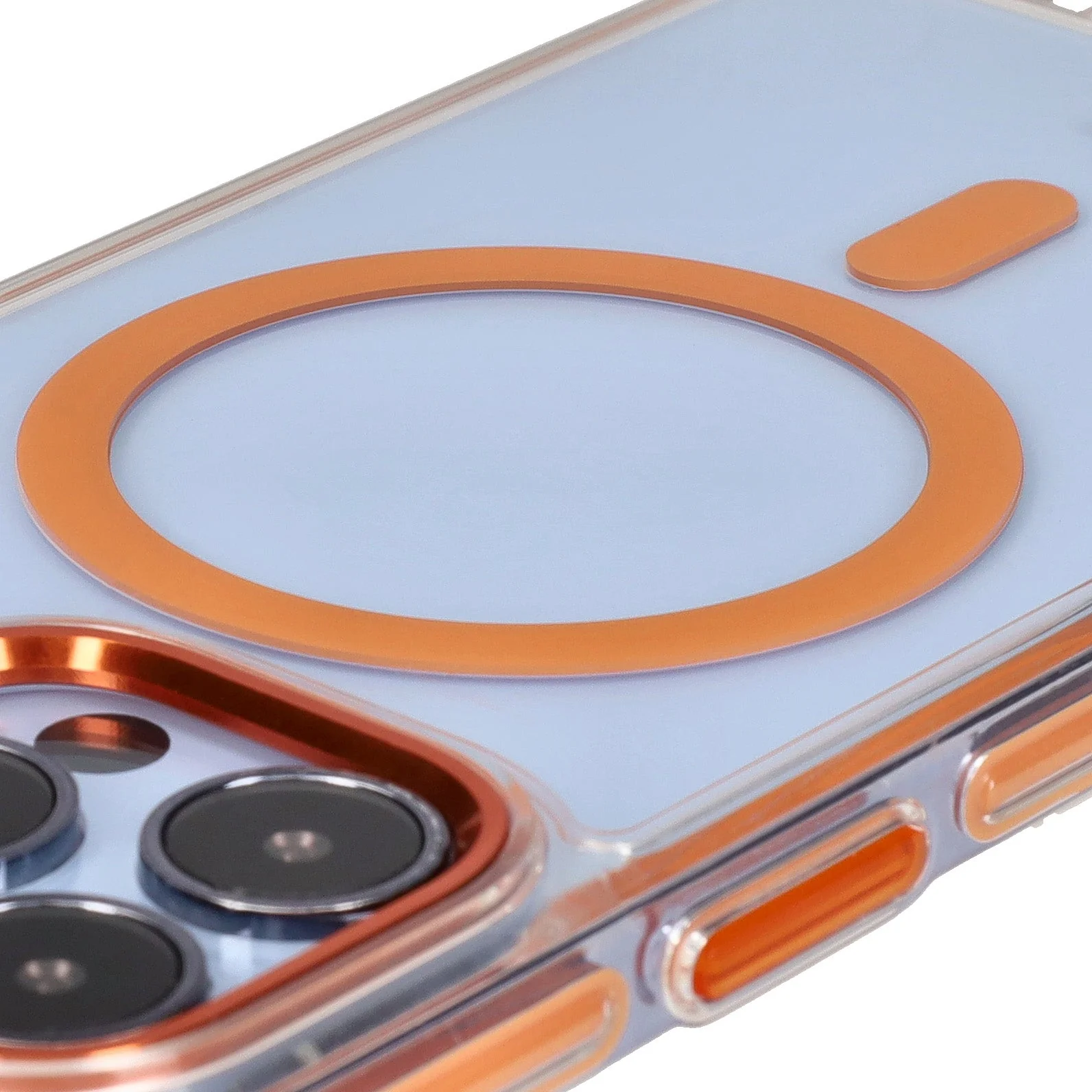 Handyhülle mit Magnetring für iPhone 13 Pro, Bizon Case Marco, Transparent mit orangem Rahmen - Image 3