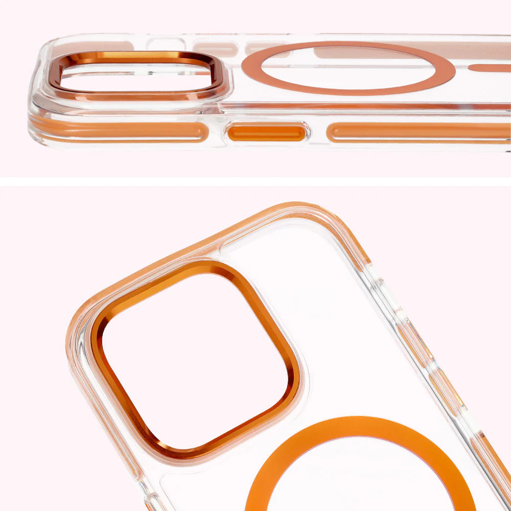 Handyhülle mit Magnetring für iPhone 14 Pro, Bizon Case Marco, Transparent mit orangem Rahmen - Image 4