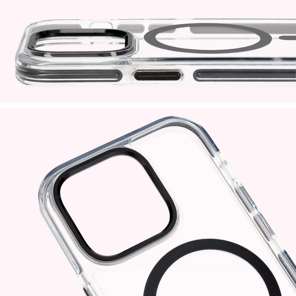 Handyhülle mit Magnetring für iPhone 14 Pro, Bizon Case Marco, Transparent mit schwarzem Rahmen - Image 4