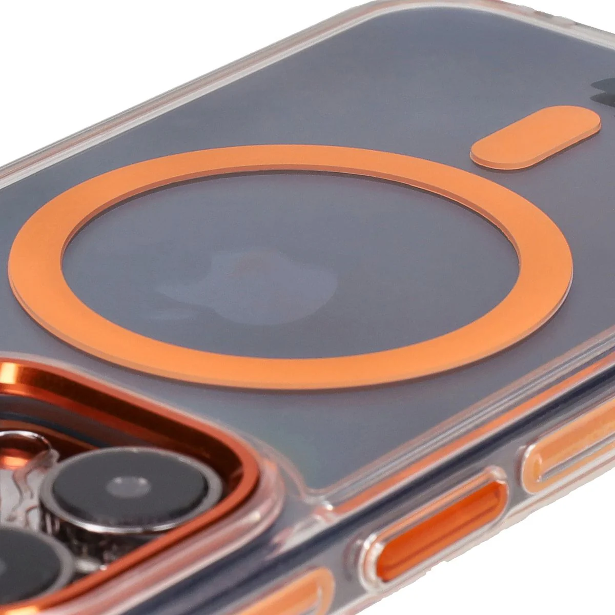 Handyhülle mit Magnetring für iPhone 15 Pro, Bizon Case Marco, Transparent mit orangem Rahmen - Image 3