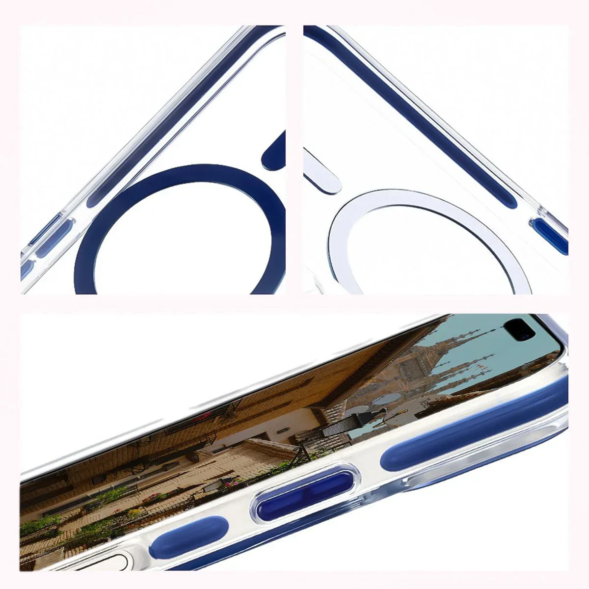 Handyhülle mit Magnetring für iPhone 17, Bizon Case Marco, Transparent mit blauem Rahmen - Image 7