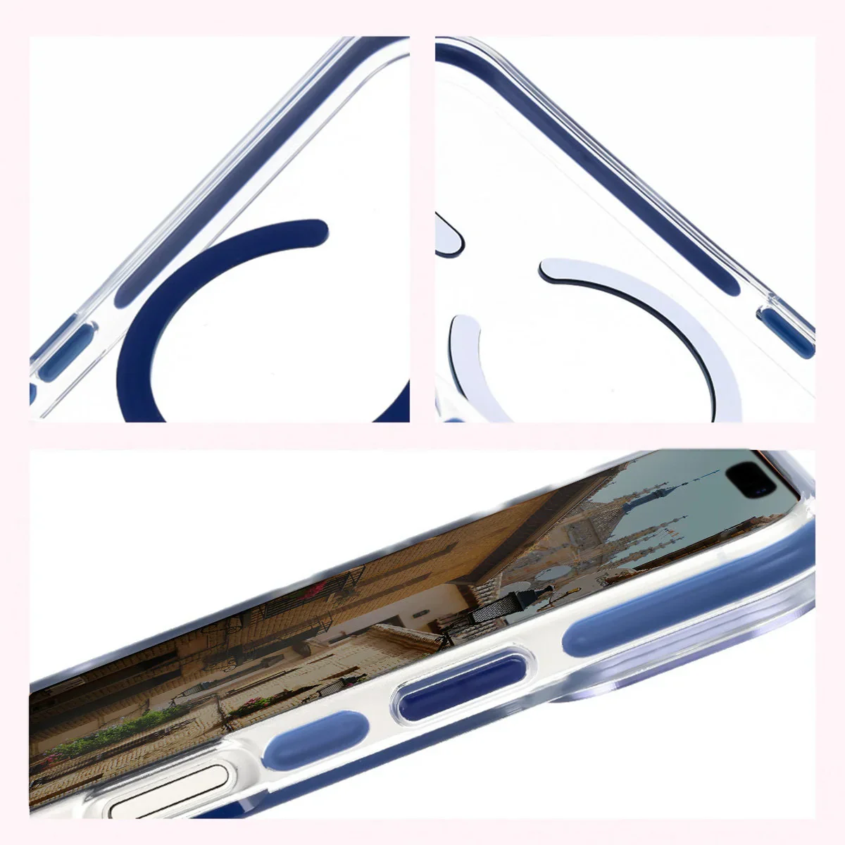 Handyhülle mit Magnetring für iPhone 17 Pro, Bizon Case Marco, Transparent mit blauem Rahmen - Image 7