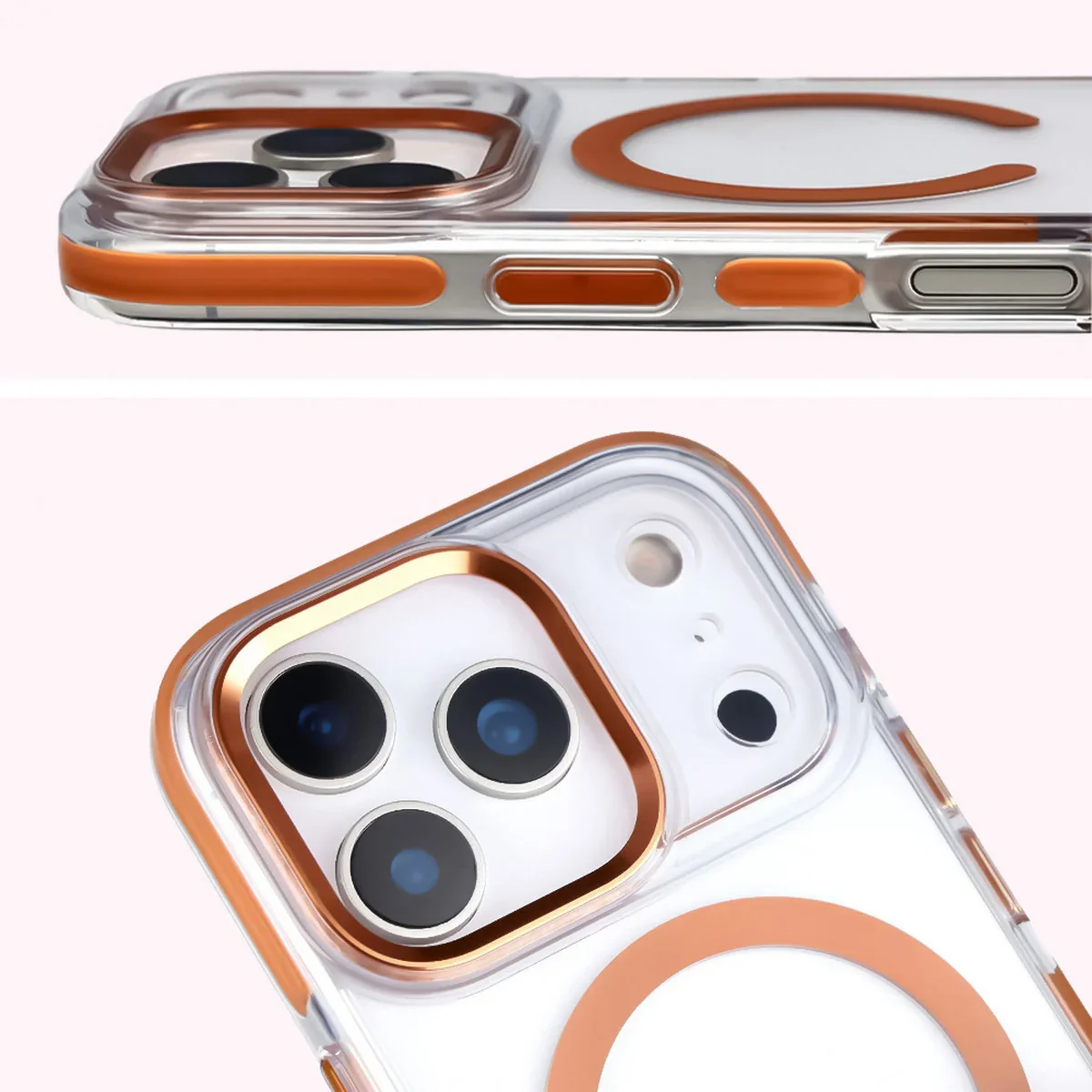 Handyhülle mit Magnetring für iPhone 17 Pro, Bizon Case Marco, Transparent mit orangem Rahmen - Image 6