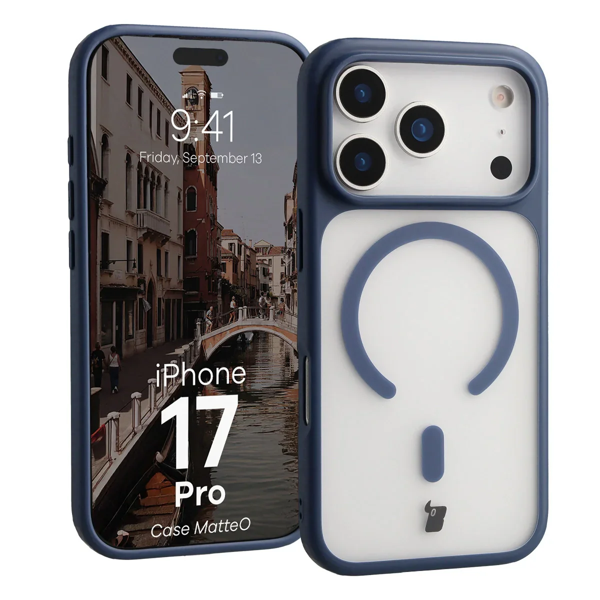 Handyhülle mit Magnetring für iPhone 17 Pro, Bizon Case MatteO, Getönt-Dunkelblau