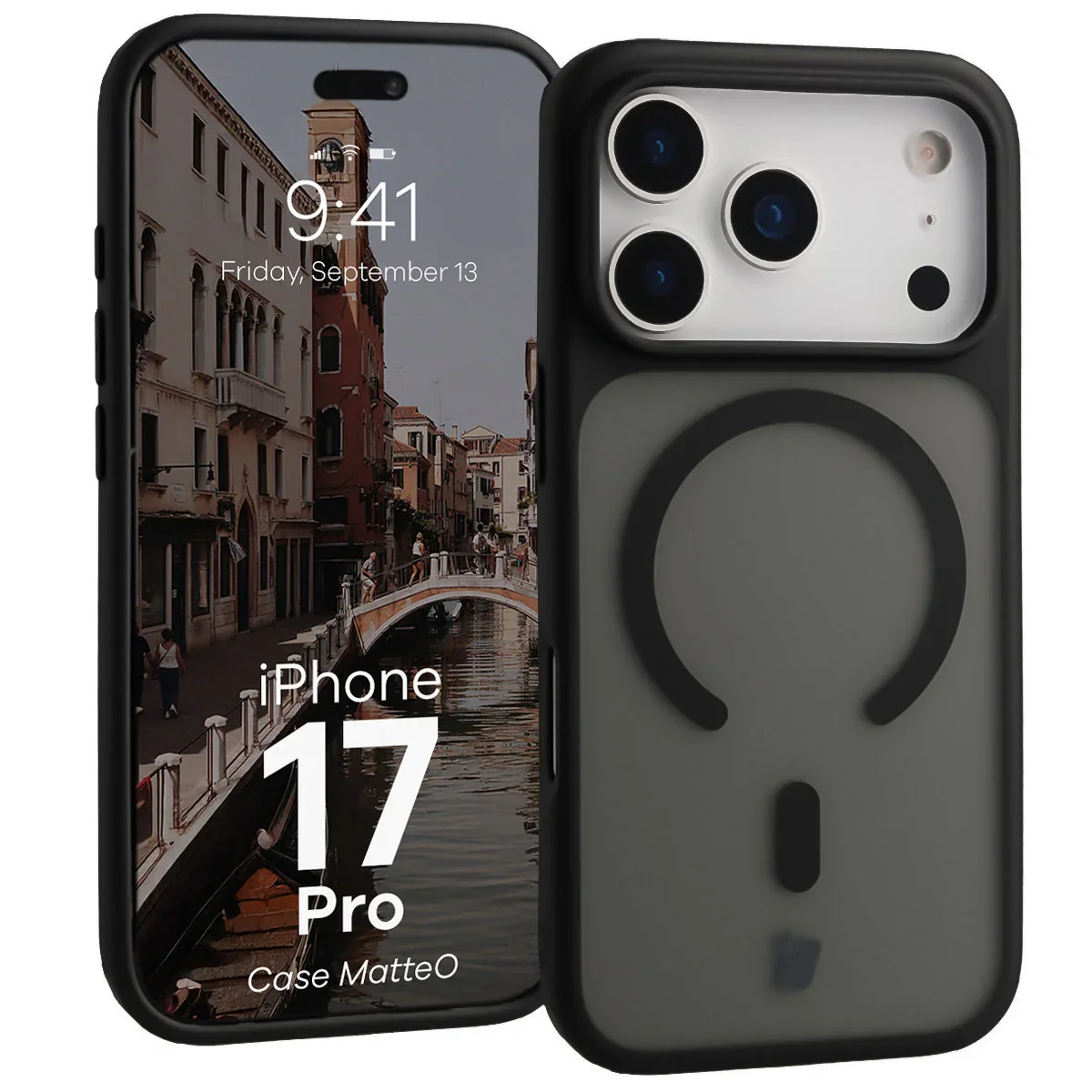 Handyhülle mit Magnetring für iPhone 17 Pro, Bizon Case MatteO, Getönt-Schwarz