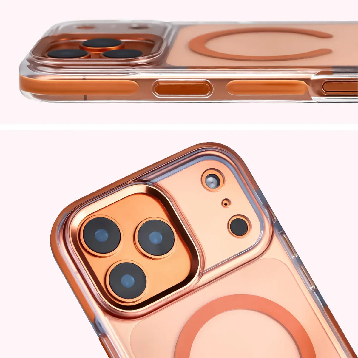 Handyhülle mit Magnetring für iPhone 17 Pro Max, Bizon Case Marco, Transparent mit orangem Rahmen - Image 6