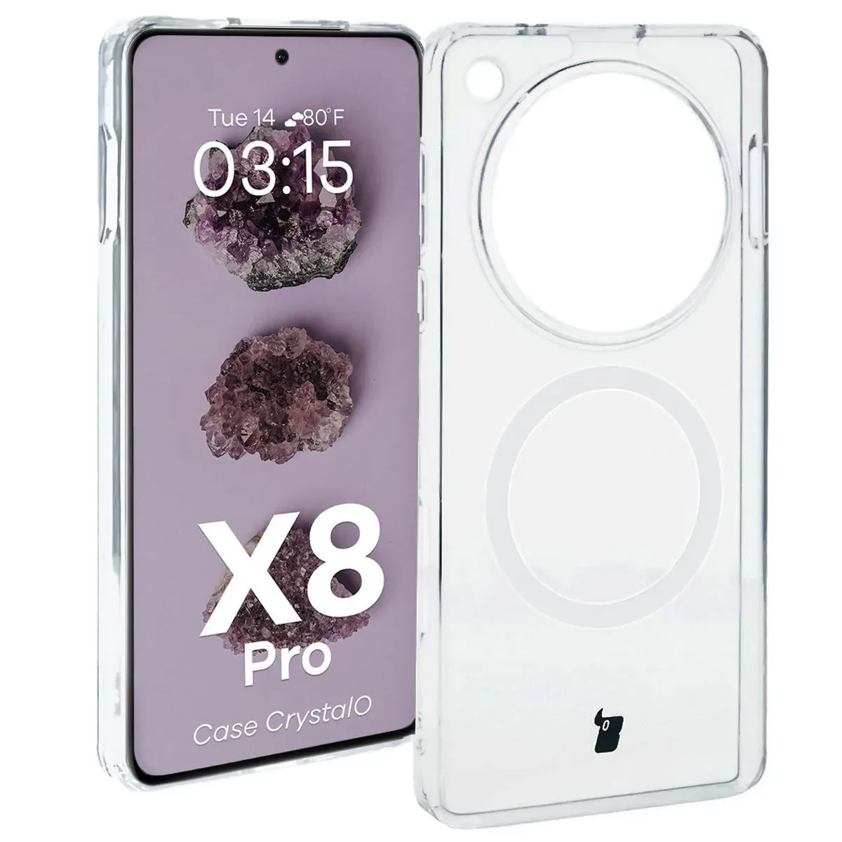 Handyhülle mit Magnetring für Oppo Find X8 Pro, Bizon Case CrystalO, Transparent