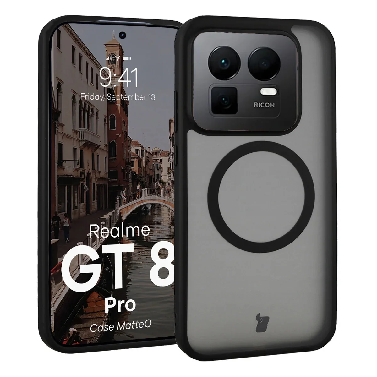 Handyhülle mit Magnetring für Realme GT 8 Pro, Bizon Case MatteO, Getönt-Schwarz