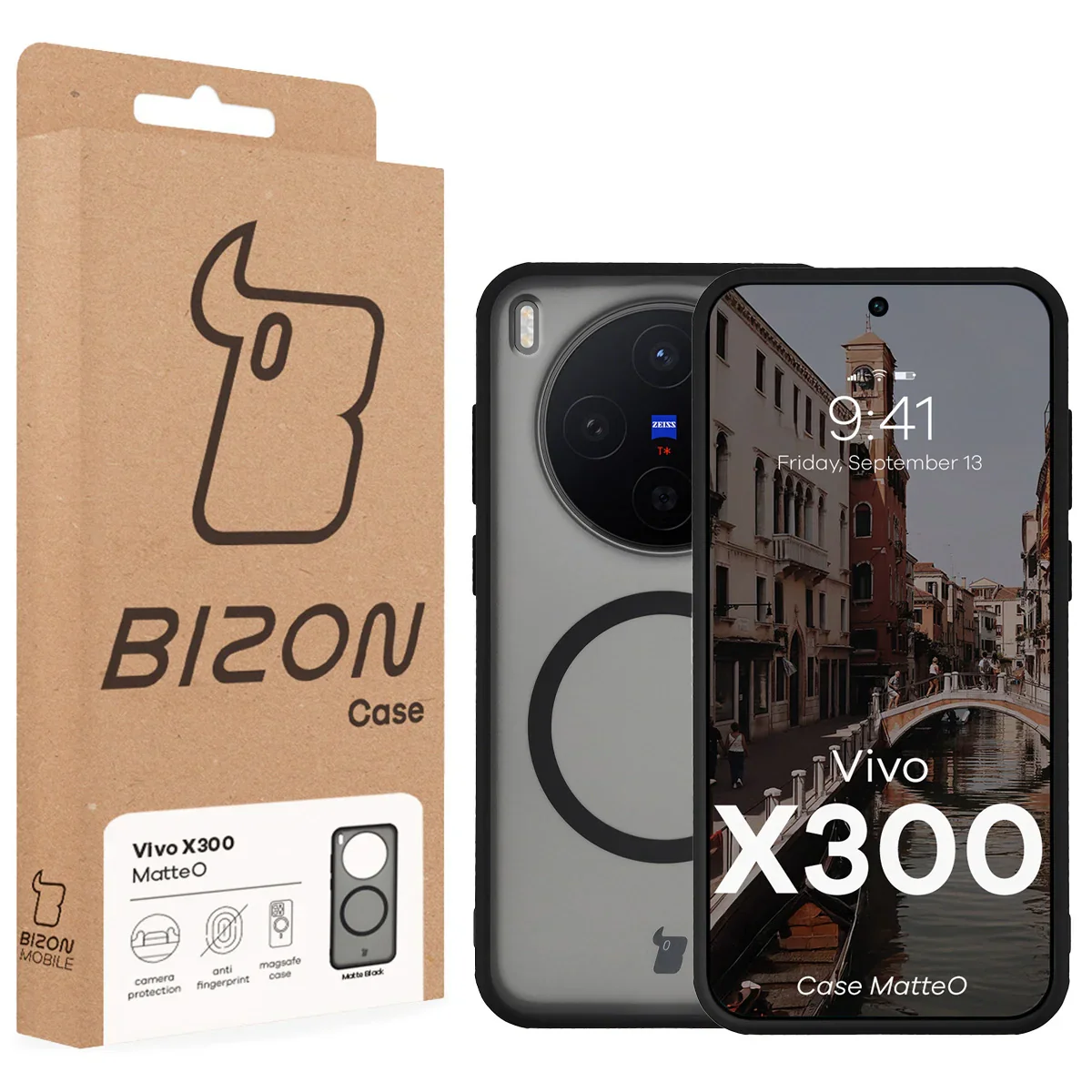 Handyhülle mit Magnetring für Vivo X300, Bizon Case MatteO, Getönt-Schwarz - Image 7
