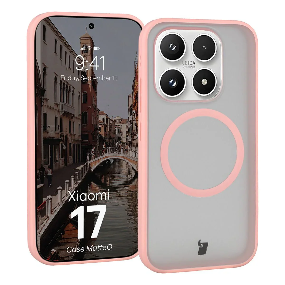 Handyhülle mit Magnetring für Xiaomi 17, Bizon Case MatteO, Getönt-Hellrosa