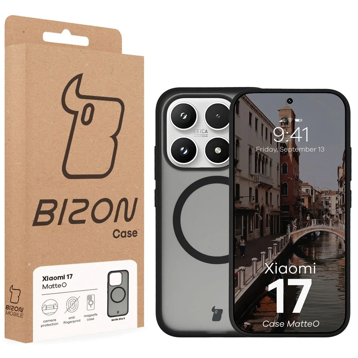 Handyhülle mit Magnetring für Xiaomi 17, Bizon Case MatteO, Getönt-Schwarz - Image 7