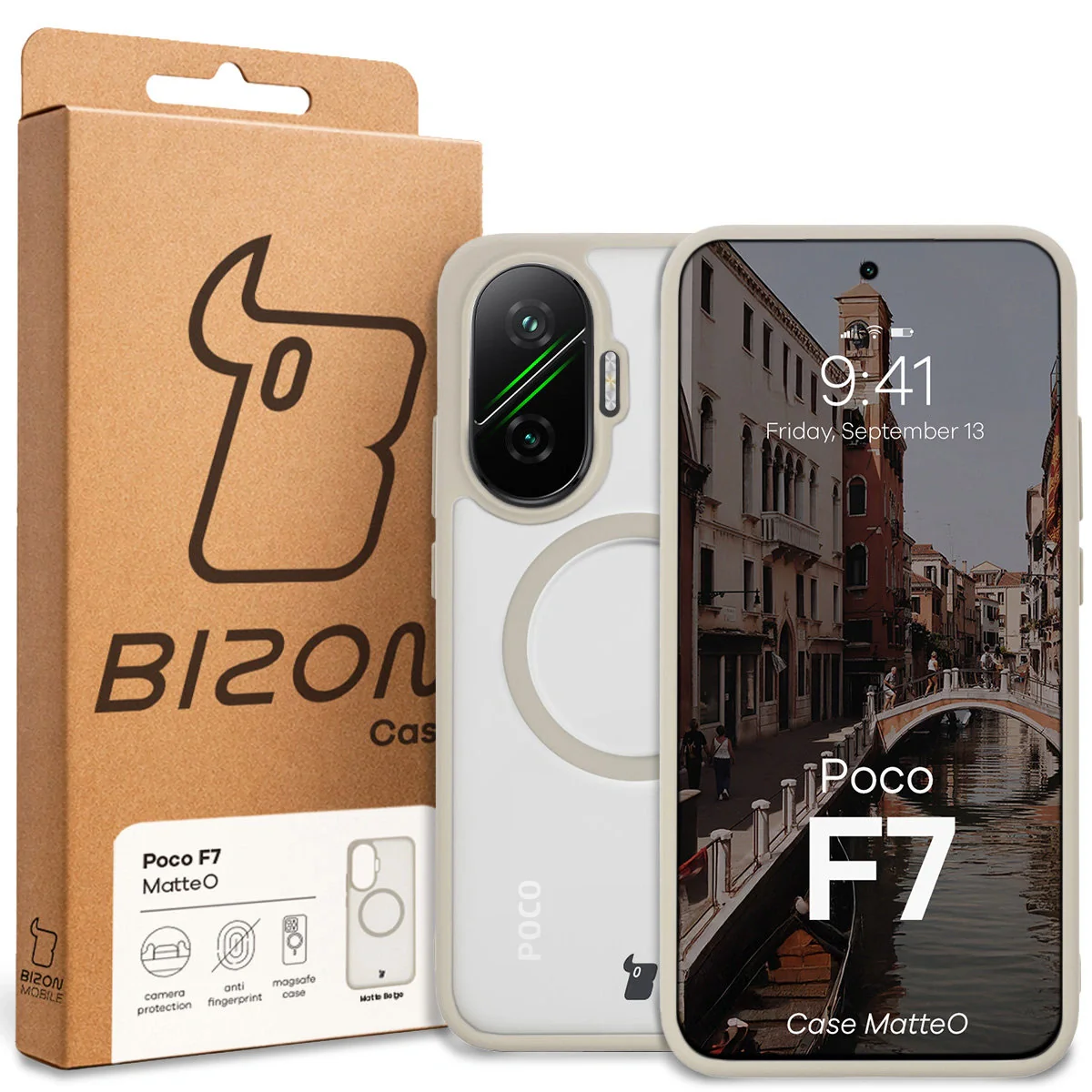 Handyhülle mit Magnetring für Xiaomi POCO F7, Bizon Case MatteO, Getönt-Beige - Image 7