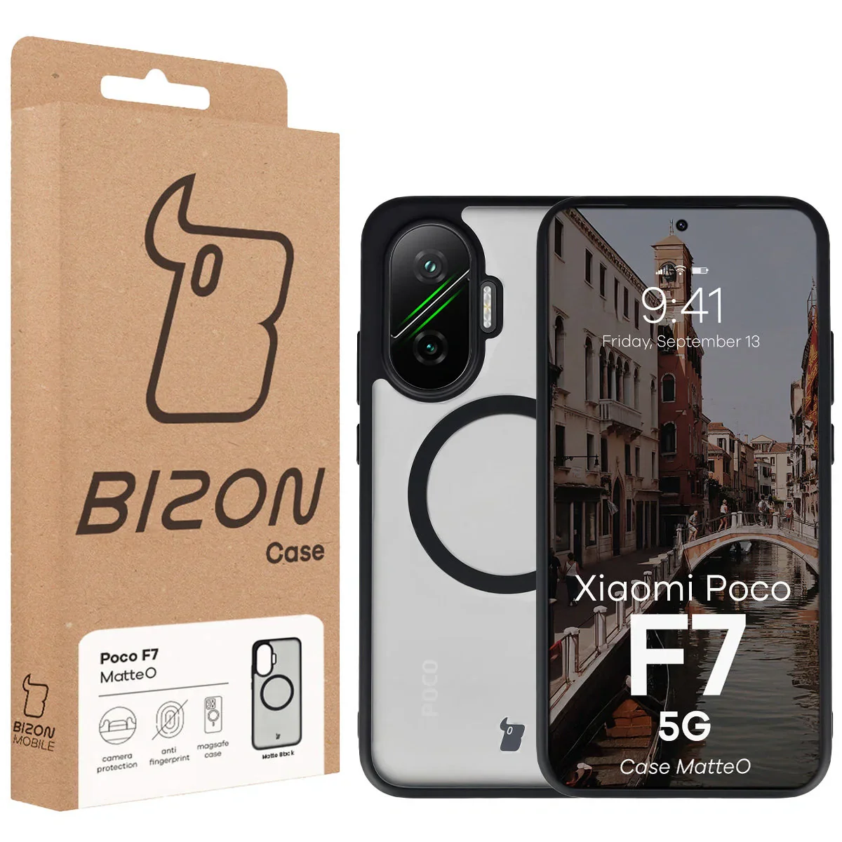 Handyhülle mit Magnetring für Xiaomi POCO F7, Bizon Case MatteO, Getönt-Schwarz - Image 7