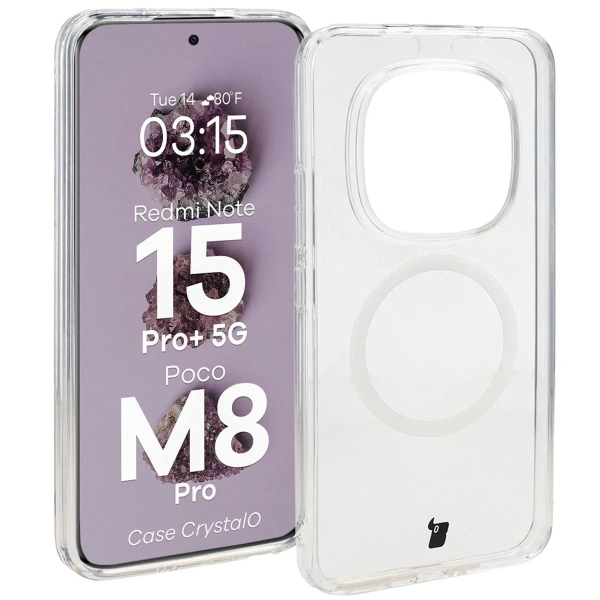 Handyhülle mit Magnetring für Xiaomi Redmi Note 15 Pro Plus 5G / Poco M8 Pro, Bizon Case CrystalO, Transparent