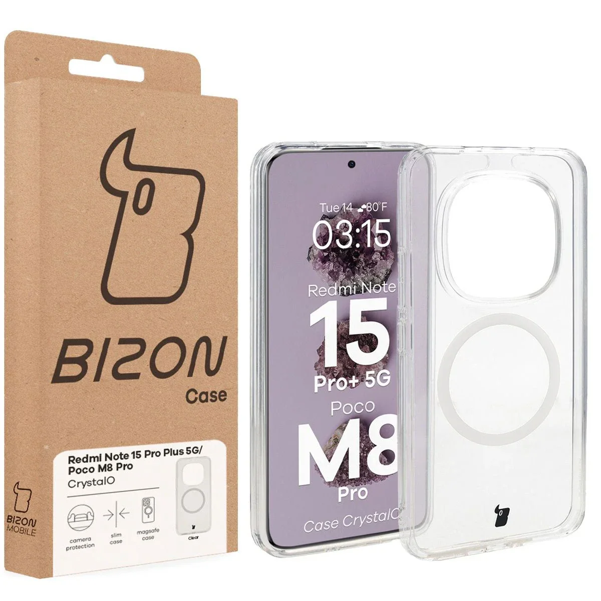 Handyhülle mit Magnetring für Xiaomi Redmi Note 15 Pro Plus 5G / Poco M8 Pro, Bizon Case CrystalO, Transparent - Image 7