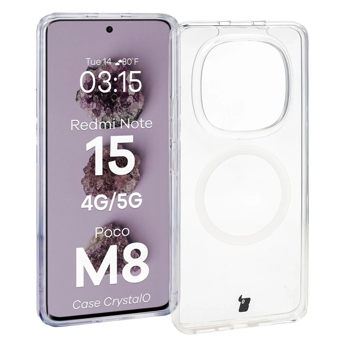 Handyhülle mit Magnetring für Xiaomi Redmi Note 15 / POCO M8 5G, Bizon Case CrystalO, Transparent
