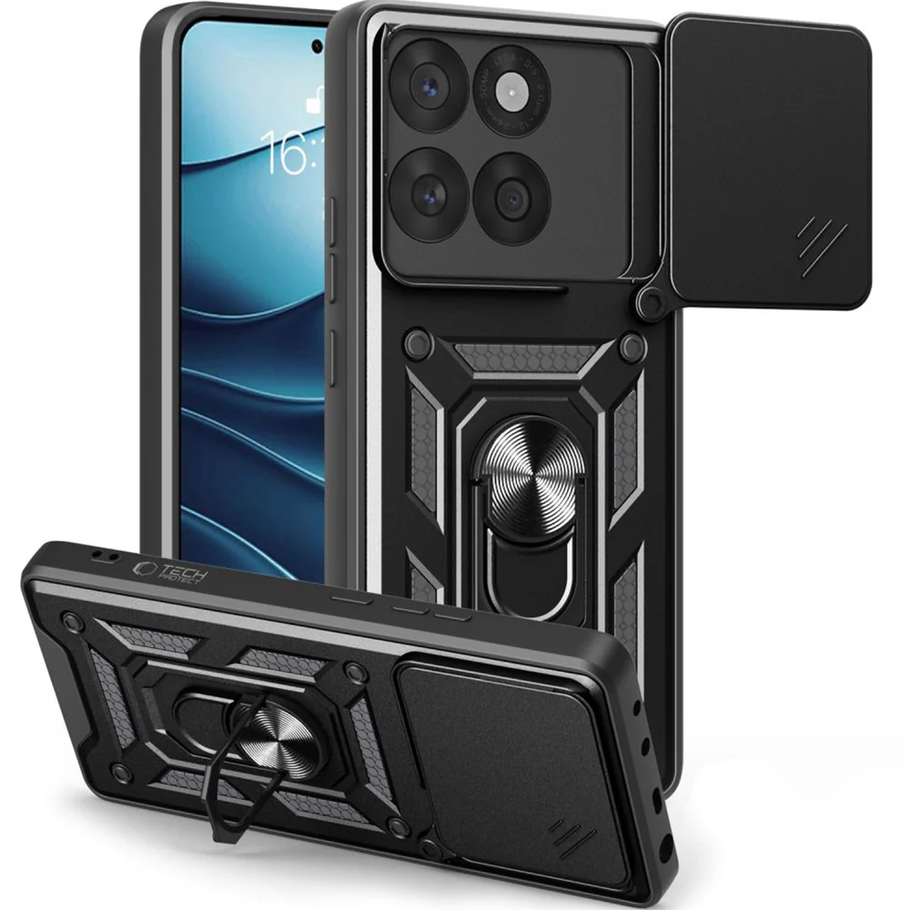 Handyhülle mit Ring für Motorola Edge 60 Fusion, Tech-Protect Camshield Pro, Schwarz