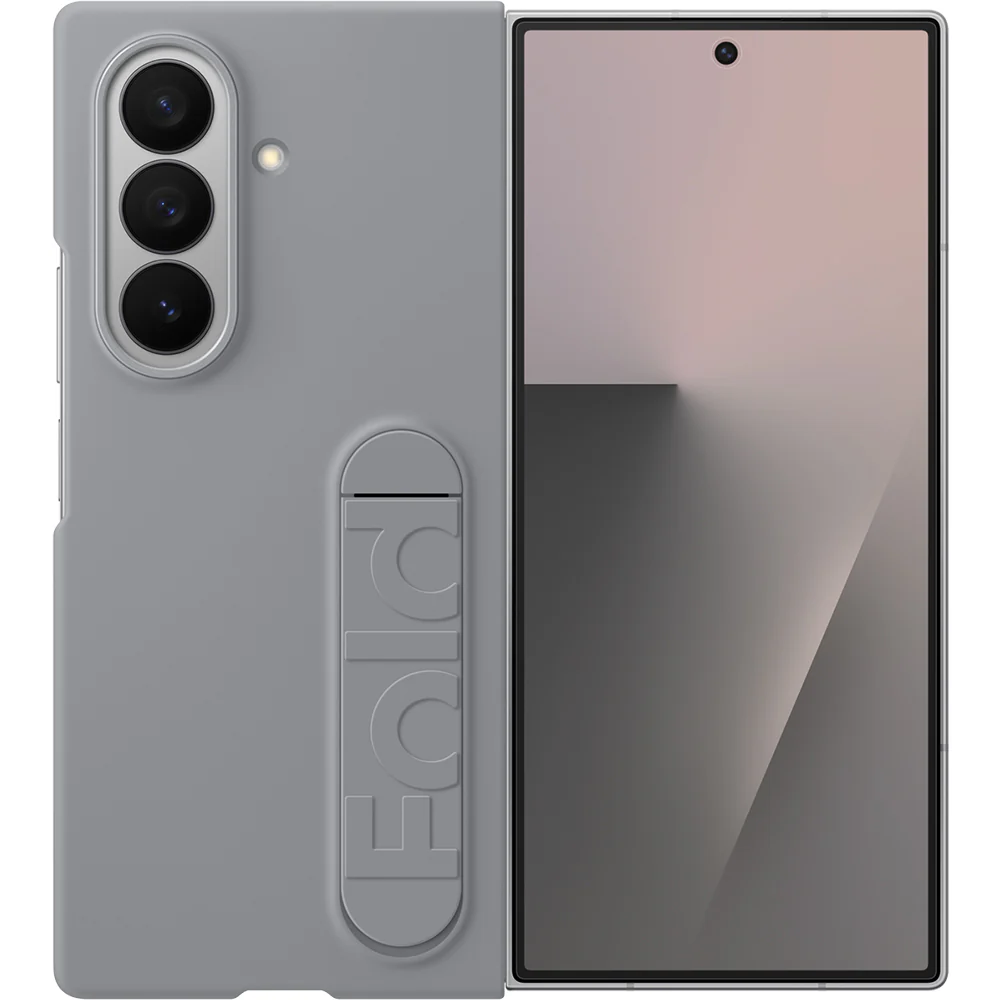 Handyhülle mit Standfunktion und 2x Anti-Reflexionsfolie für Galaxy Z Fold7, Samsung Silicone Case, Grau