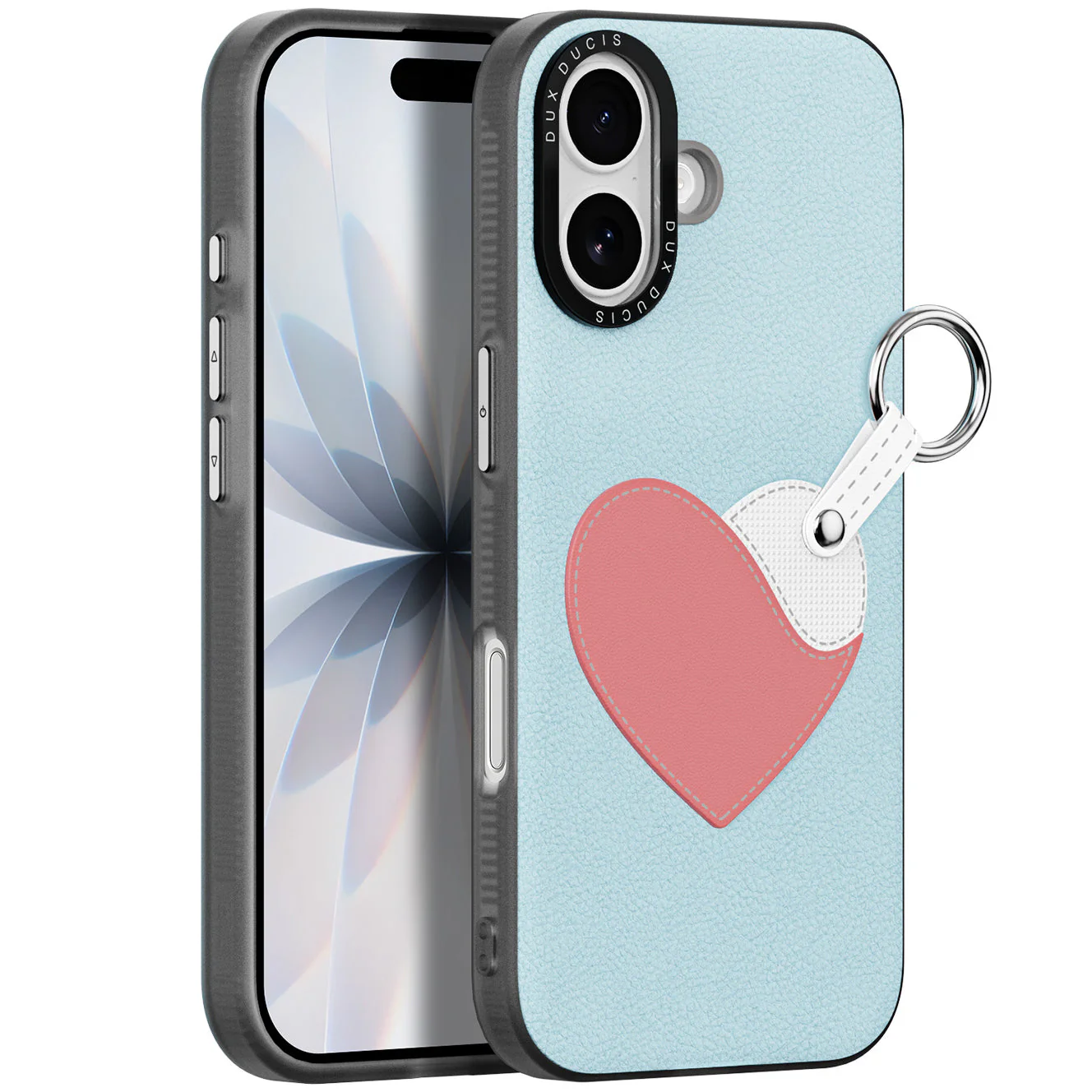Handyhülle mit Trageband für iPhone 17, Dux Ducis Luvy, Blau mit Rosa Herz - Image 2
