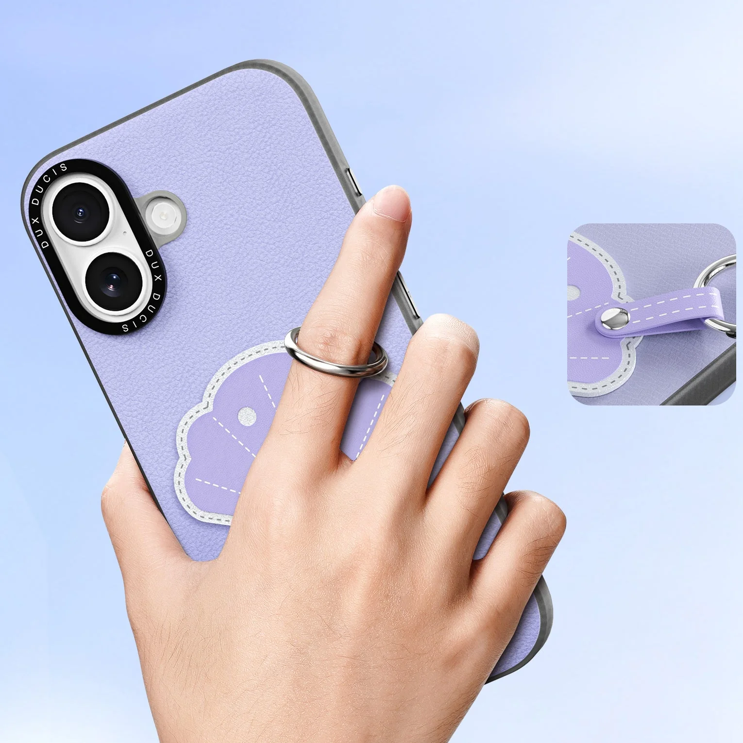 Handyhülle mit Trageband für iPhone 17, Dux Ducis Luvy, Violett mit Muschel - Image 4