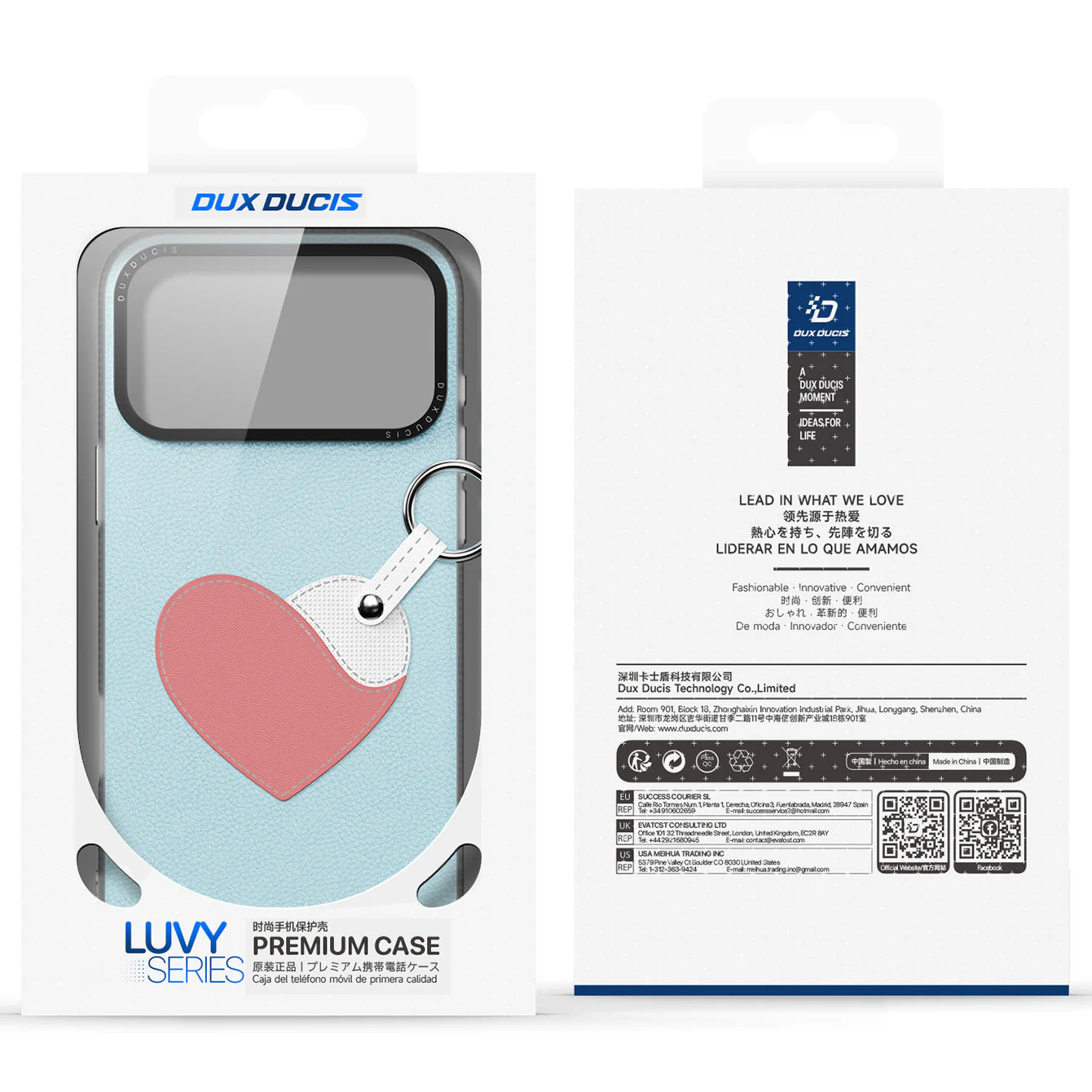 Handyhülle mit Trageband für iPhone 17 Pro, Dux Ducis Luvy, Blau mit Rosa Herz - Image 10