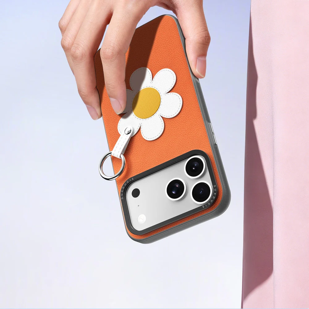 Handyhülle mit Trageband für iPhone 17 Pro, Dux Ducis Luvy, Orange mit Gänseblümchen - Image 8