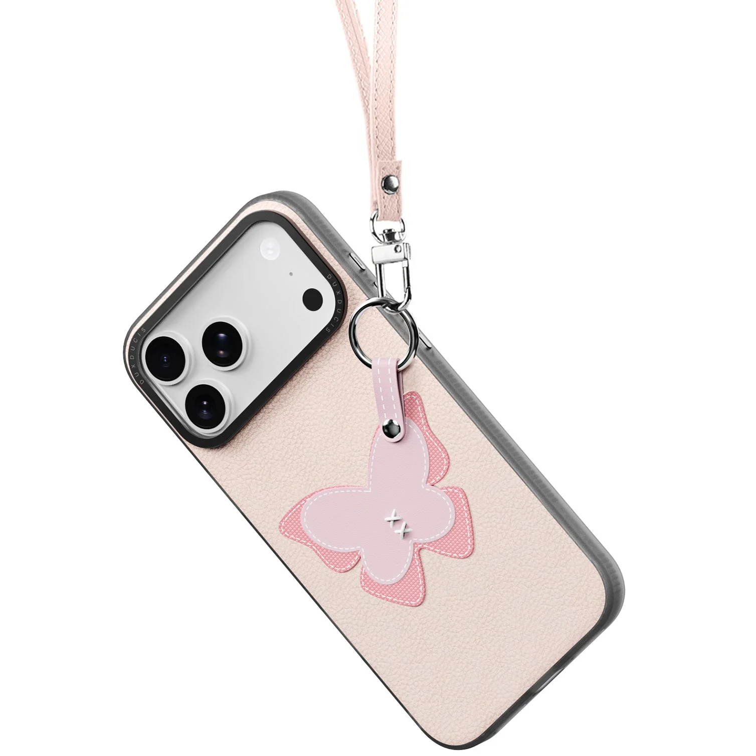 Handyhülle mit Trageband für iPhone 17 Pro, Dux Ducis Luvy, Rosa mit Schmetterling - Image 3