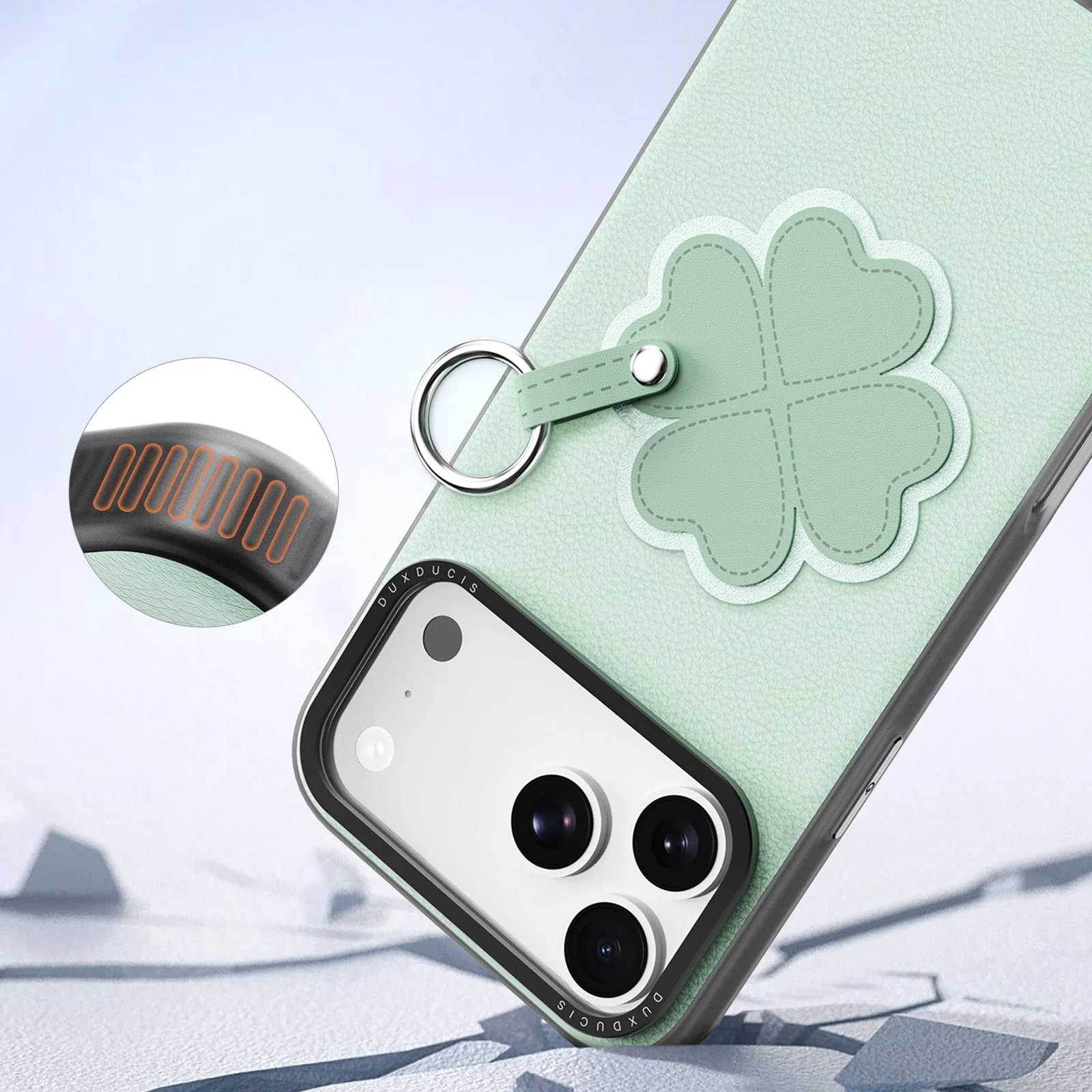 Handyhülle mit Trageband für iPhone 17 Pro Max, Dux Ducis Luvy, Grün mit Klee - Image 7